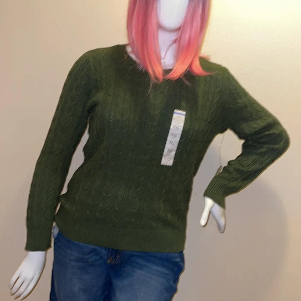 ⭐️St. John's Bay Womens long sleeve Cree Cable Knit Cotton Blend Sweater SP - Picture 3 of 9